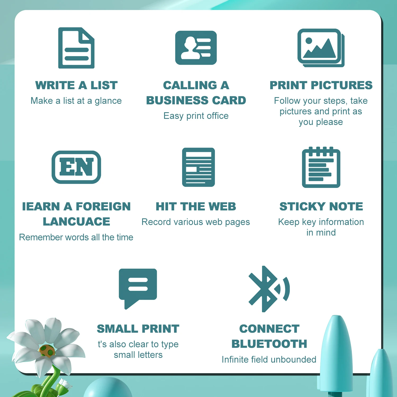 Mini Printer Inkless Thermal Printing Photo Label Note Memo Printing Bluetooth Connected APP Portable Printer Gifts For Children