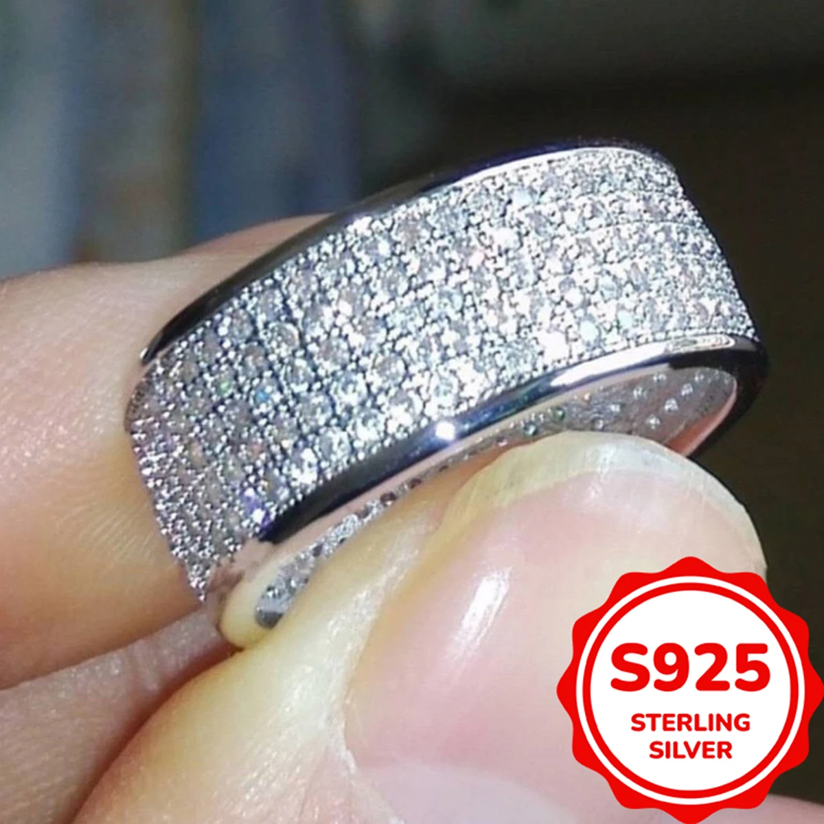 

1 шт., серебро 925 пробы, инкрустированное сверкающим синтетическим цирконием, уникальное роскошное женское кольцо в подарок для вашего любовника