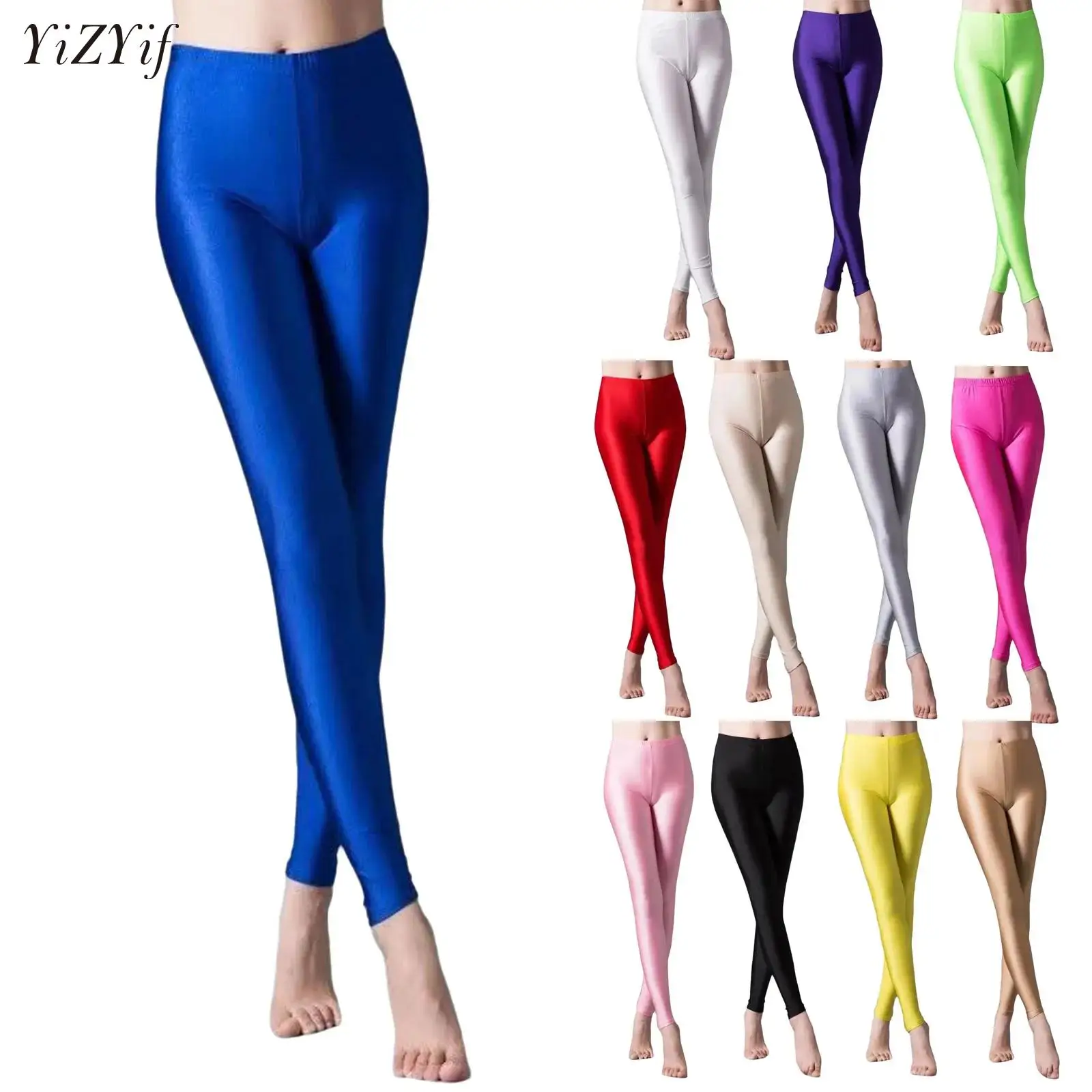 

Satin Glossy Leggings Pencil Pants High Waist Sport Women Fitness Shiny Yoga Pants Tights Leggings High Elastic Glossy Leggings