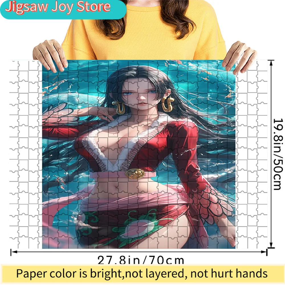 

One Piece Boa Hancock Long Black Hair Red Outfit White Fur Trim Pink Sash Water Scene Art Paper Jigsaw Puzzle, Pirate Empress Ch