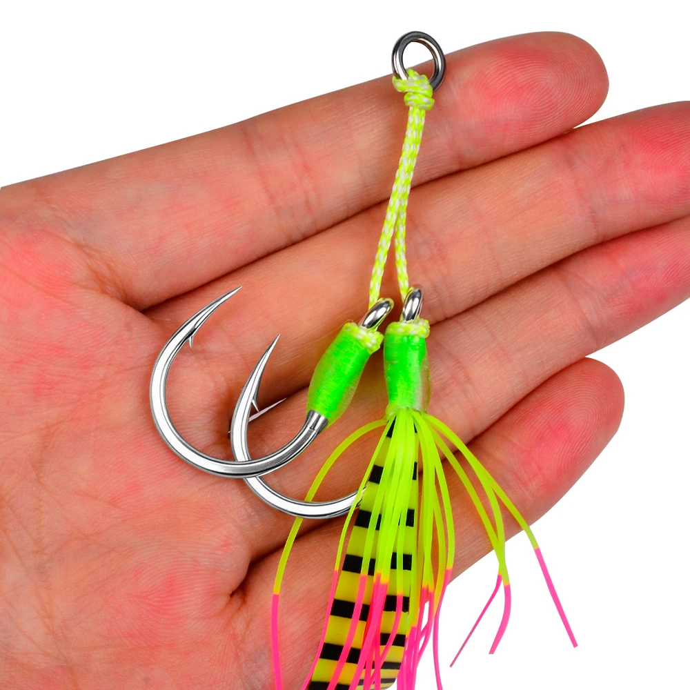 PROBEROS 2er-Set/Beutel Silikon-Skirts Angelhaken Feder-Assist-Haken mit Tintenfisch-Skirts Slow Jig Pesca Meerbarsch Angelzubehör – Detail 3