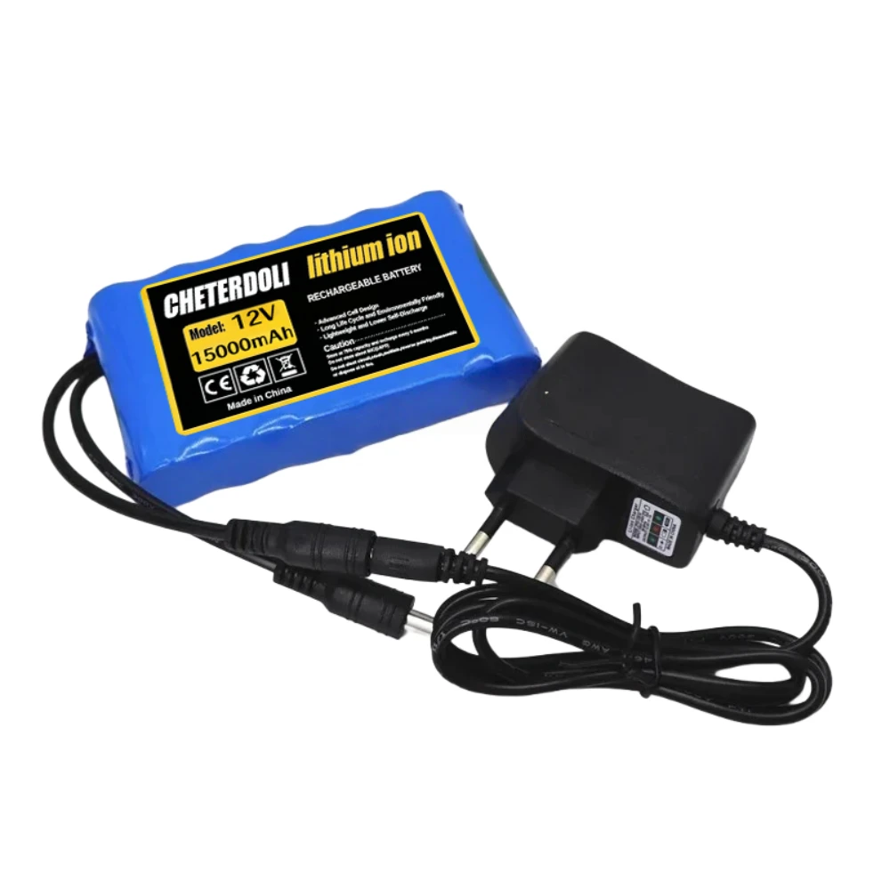 بطارية محمولة جديدة 12 فولت 15000 مللي أمبير في الساعة قابلة لإعادة الشحن 18650 حزمة ليثيوم أيون مع شاحن تيار مستمر 12.6 فولت لمضخم الصوت CCTV. #3