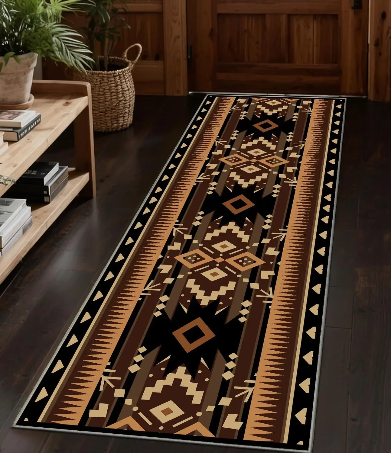 Vintage Rústico Runner Carpet Western Aztec Area Rug Anti Slip Native Tribal Geometric Frame Hallway Porch Bedside Floor Mat