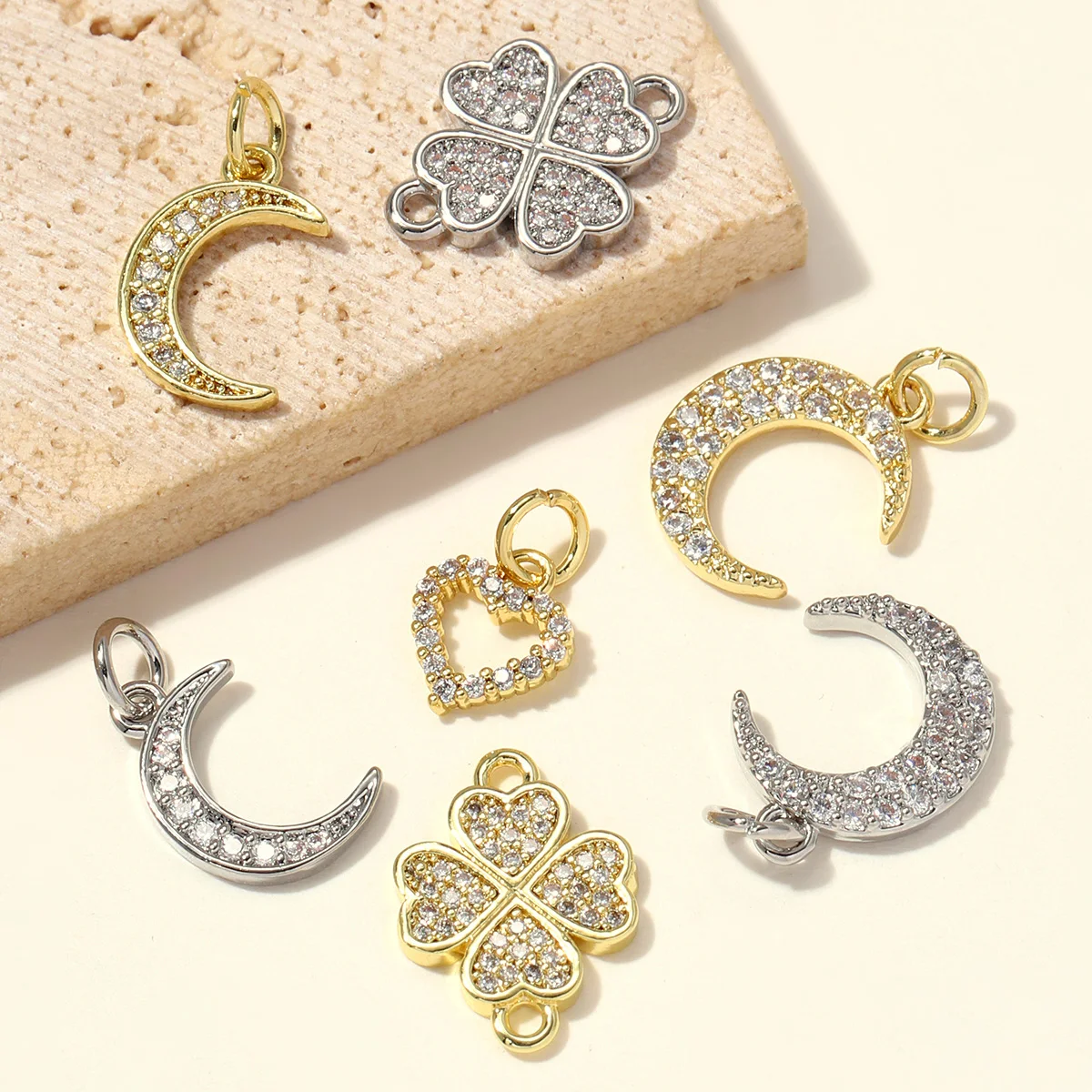 5pcs/Lot Copper Zircon Clover Infinity DIY Connector Charm Women Star Moon Sun Snowflake Necklace Pendant Girl Boy Jewelry