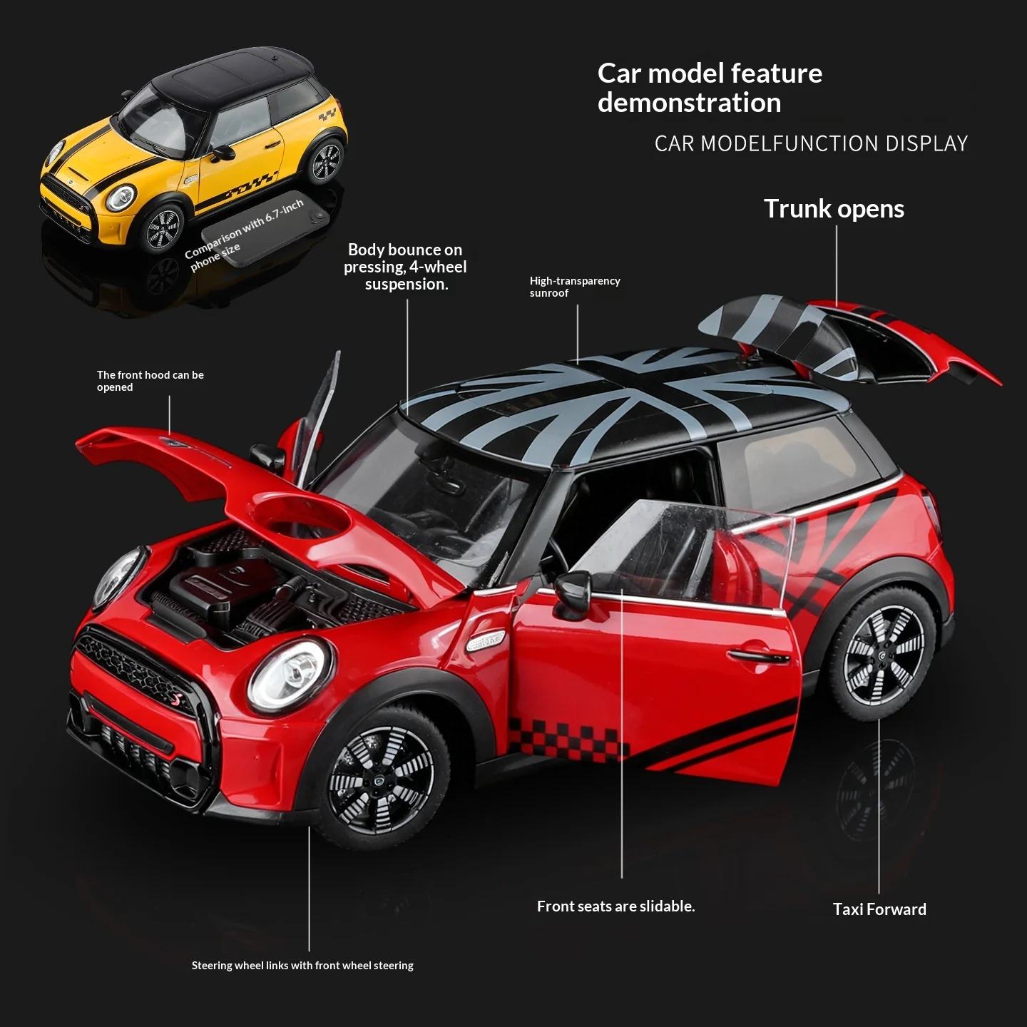 Modelo de Carro em Miniatura BMW 1:18 MINI Cooper S Licenciado em Liga de Metal com Portas Abertas, Colecionável e Acessório para Fotografia