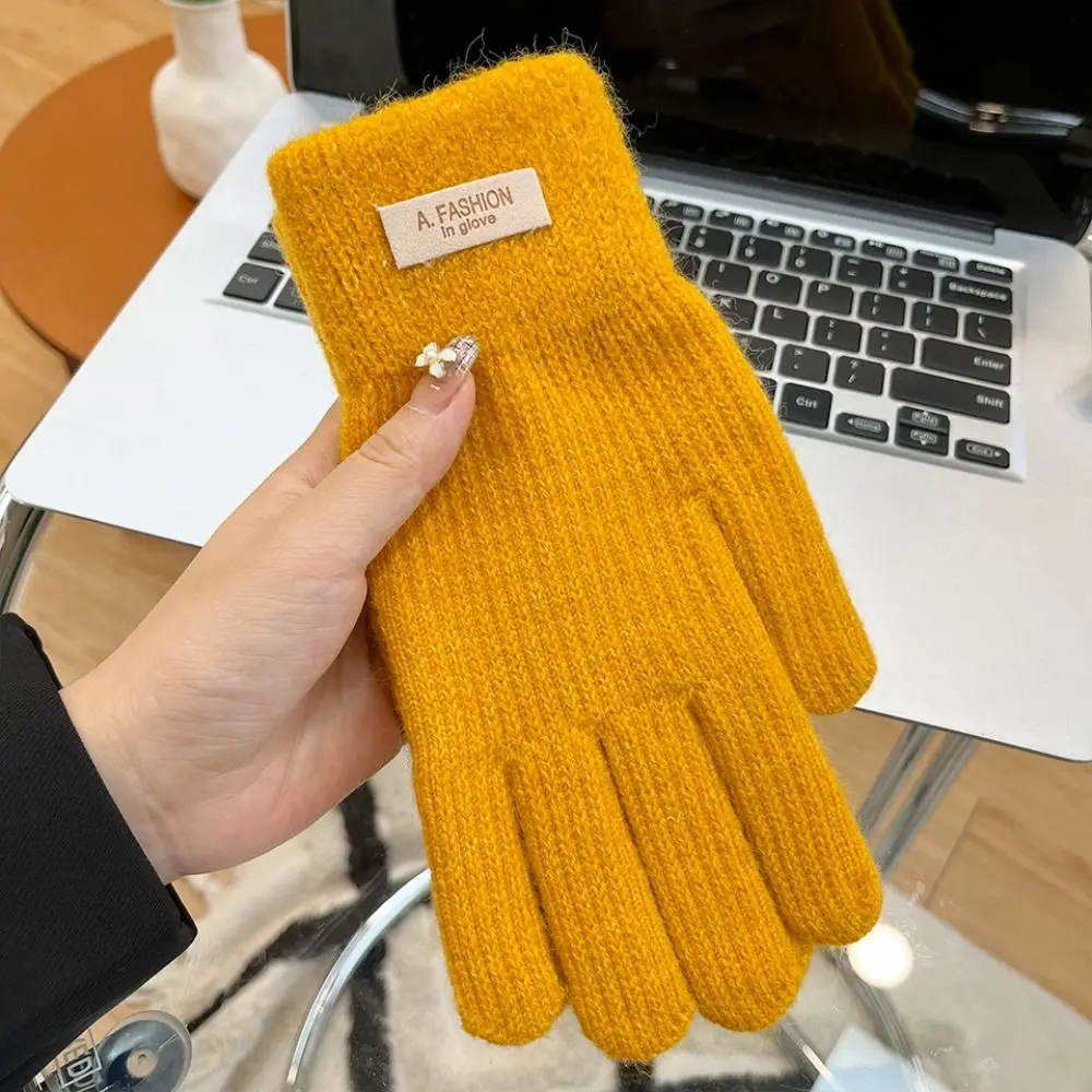Candy Color Knitting Gloves Touch Screen Korean Style Full Finger Mittens Cycling Gloves Windproof Cycling Driving Gloves Female