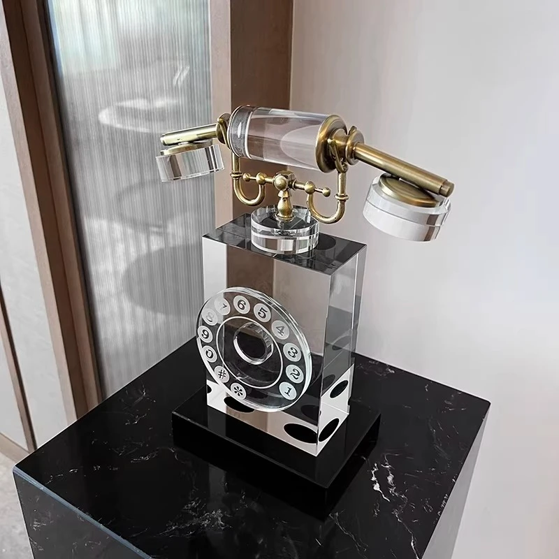Vintage Crystal Telephone Decor, Retro Desk Sculpture & Show Flat Accent, Creative Home & Commercial Display Piece