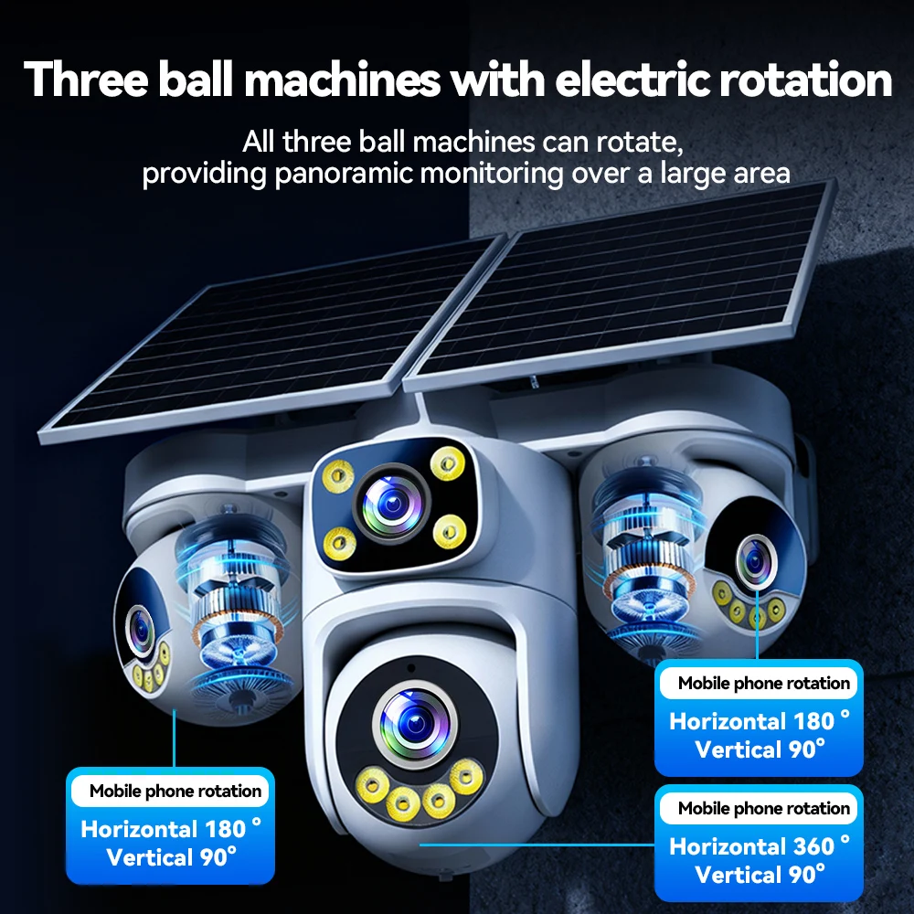 4-Lens 4-Screen 4G Solar Security Camera 20MP Outdoor PTZ WiFi IP Cam with 10X Zoom Auto Tracking Wireless CCTV Surveillance