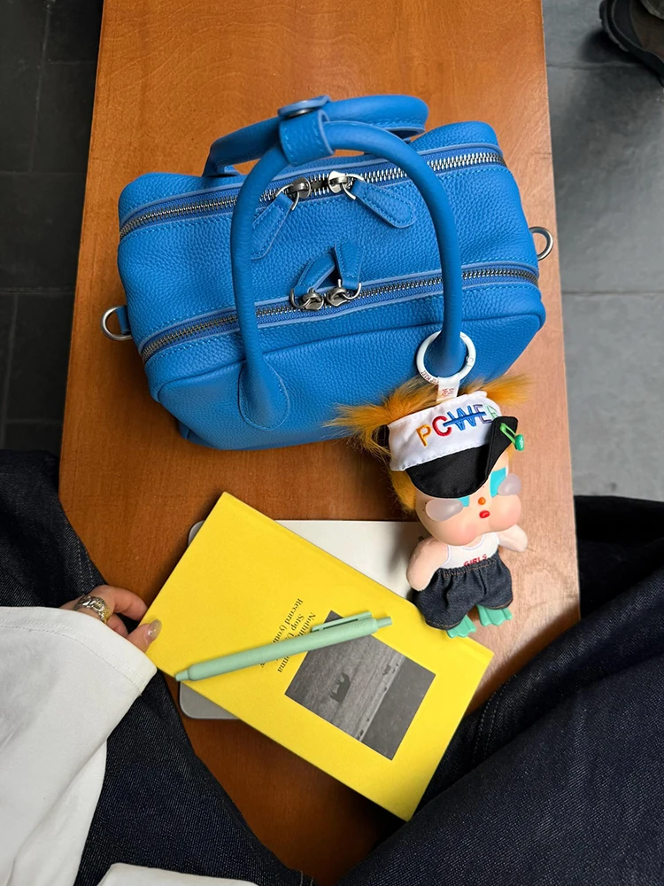 

Blue Commuter Ladies Handbag Boston Bag 2026 New Bowling Style Spring Summer Handbag Single Shoulder Bag Casual Pure Color