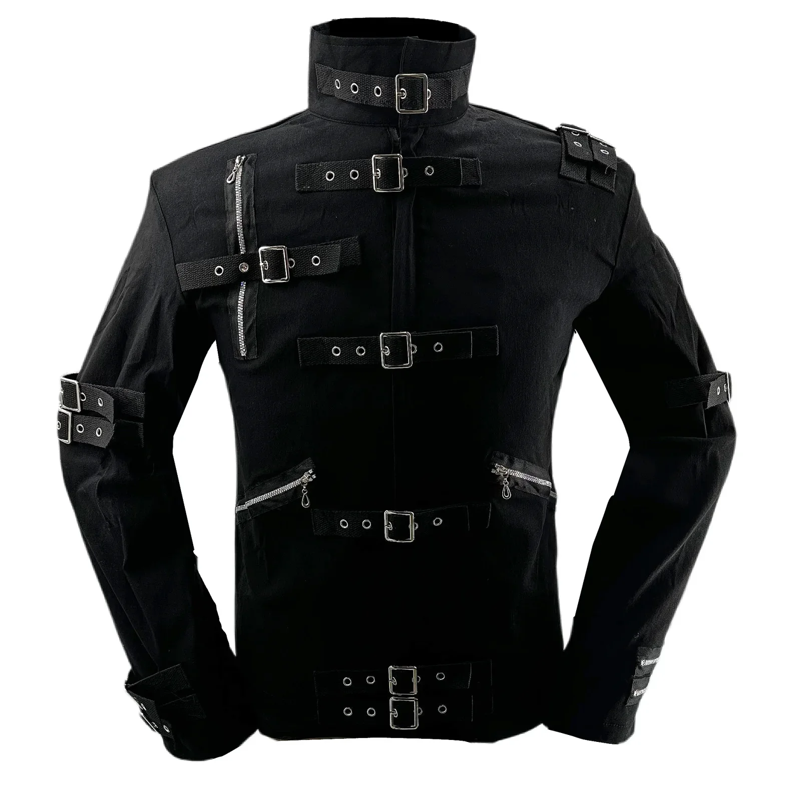 

Custom Made Super Singer Musical Concert Stage Performance Jacket Mens Dancer Steam Punk Black Uniform Top Coat