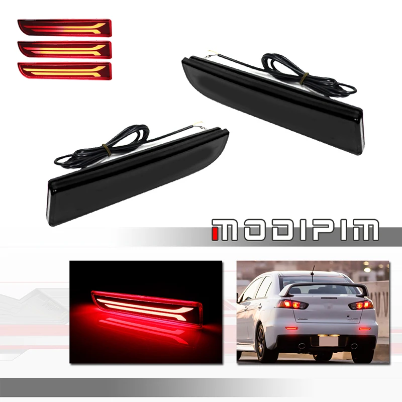 Red LED Rear Bumper Reflectors Tail/brake, Rear Fog Lights w/Sequential Turn Signal For Mitsubishi Lancer Outlander Evolution X