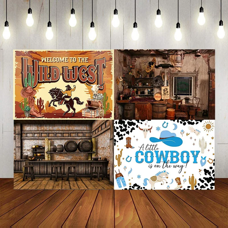 Western Cowboy tema bambini ragazzo bambino buon compleanno festa fotografia sfondo sfondo Banner decorazione Poster foto