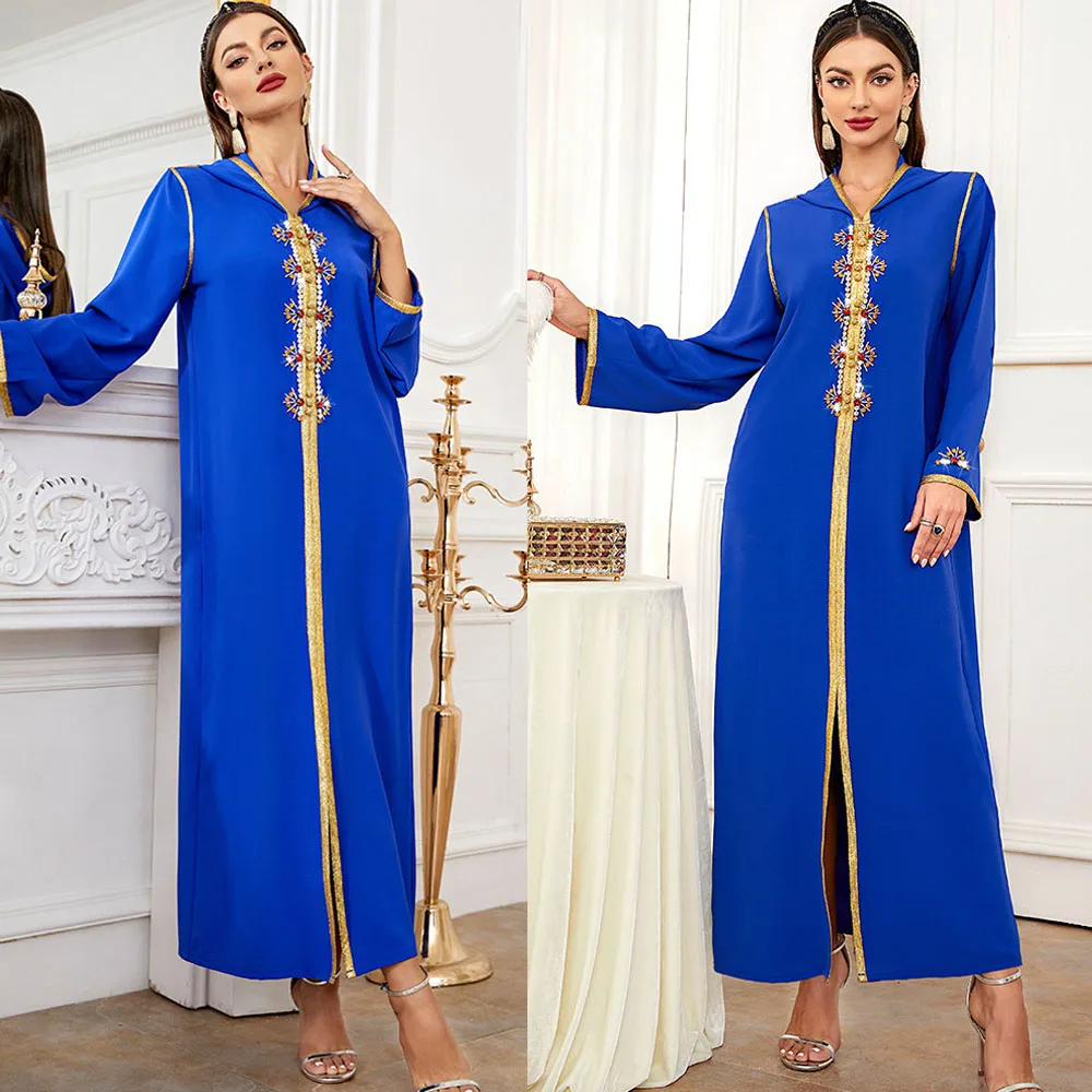 

Blue Muslim Abaya Dubai Turkish Islam Arabic Hijab Dress Kaftan Robe Djellaba Femme African Dresses For Women Caftan Marocain