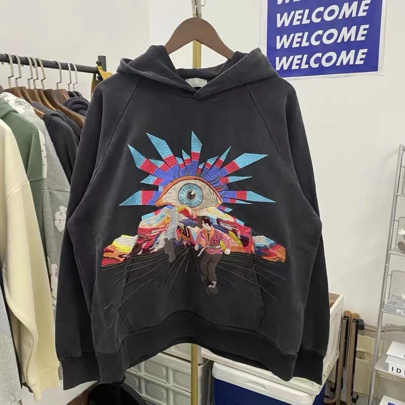 

Winter Vintage Embroidery Hoodie Men Women Best Quality Hip Hop Pullover Washed Loose Fleece Hooded Sweatshirt