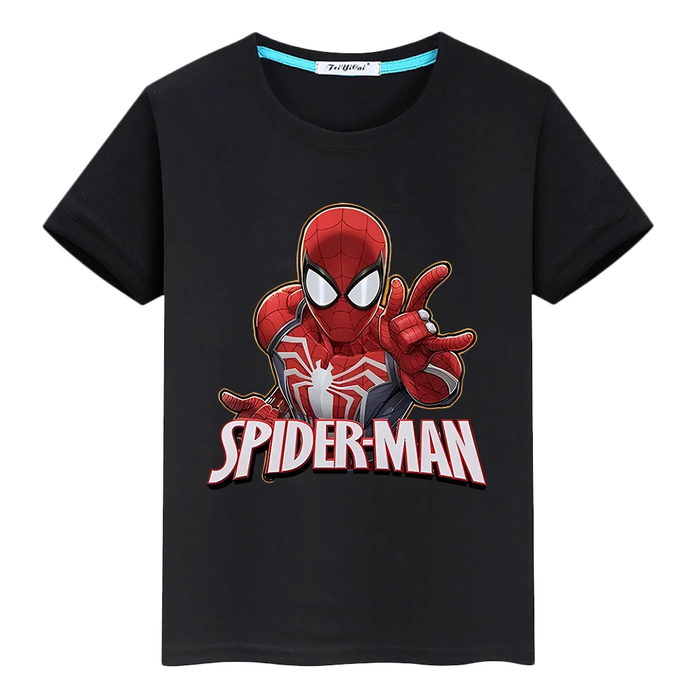 Spider-Man Summer 100%Cotton Print Cute T-shirt Boys Girls Marvel  Short Anime Sports Tops Short sleeve y2k Kids clothes gift