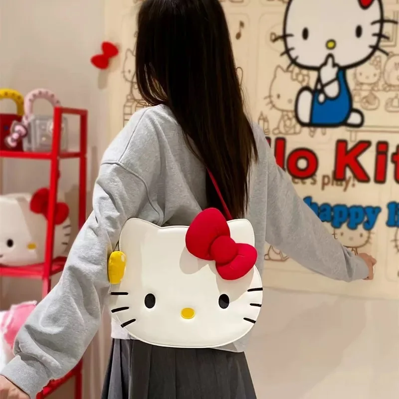 Kawaii Hello Kitty Canvas-Rucksack für Schulmädchen, japanische Umhängetasche mit großem Fassungsvermögen, niedliche Cartoon-Schultasche
