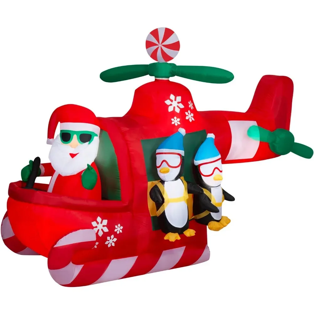 Christmas Inflatable Animated Santa's Helicopter with Skydiving Penguins Multi 53.15x 101.97 X 76.38 Inches Christmas Inflatable