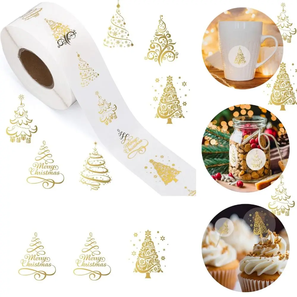 

Clear Stickers Christmas Stickers Roll Gold Foil Design 1inch/2.5cm Size Xmas Tree Seal Stickers Gift Decor Stickers Gift Decor