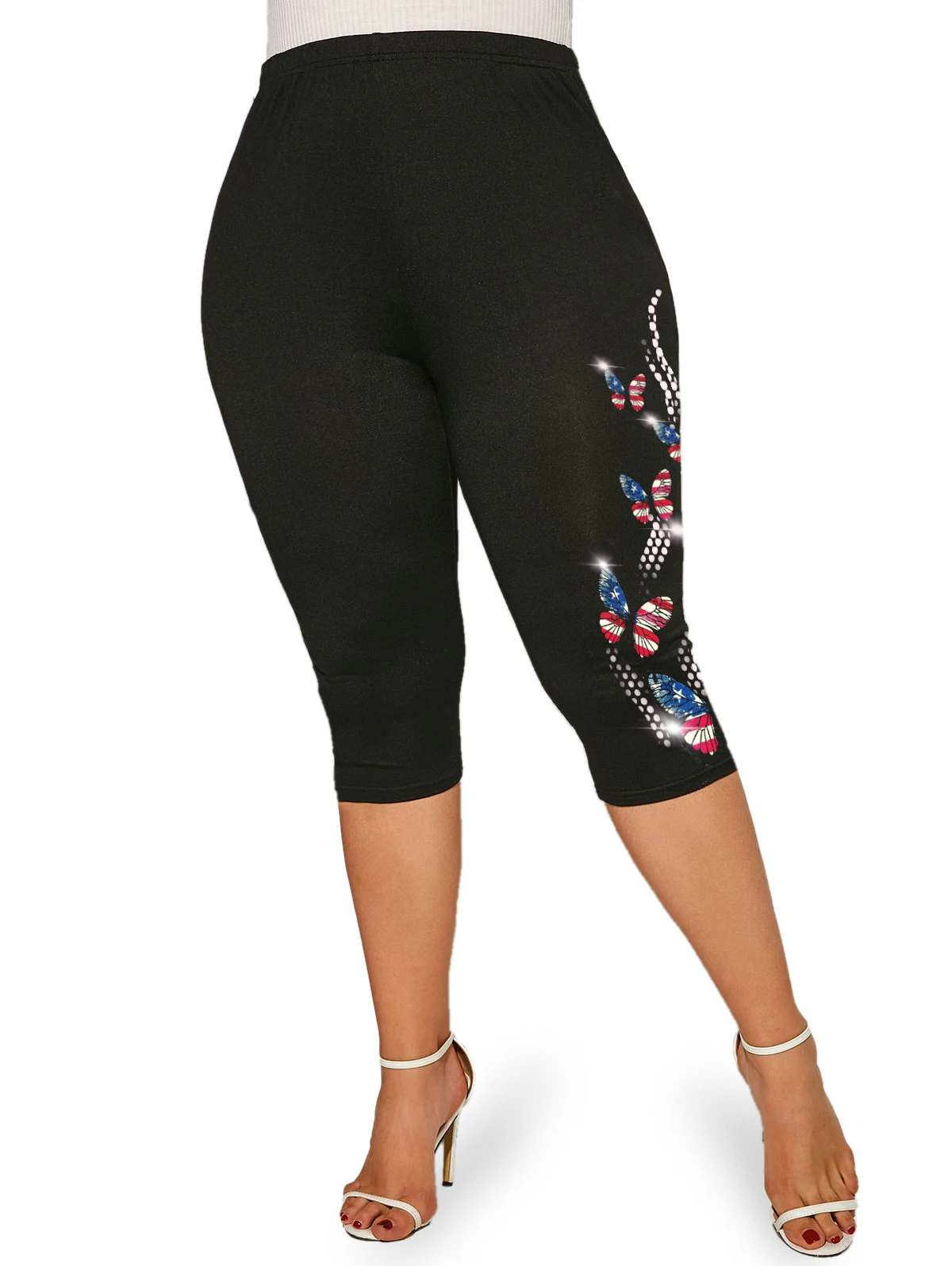 Rosegal Plus Size Hoge Taille Capri Leggings Dames Yoga Lichaam Vormgeven Zwart Casual Jeggings 3D Gedrukt Skinny Potlood Broek 5XL