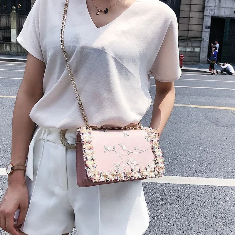 Neue Mode Frauen Blumen gedruckt Mini Ketten tasche Umhängetasche Einkaufstasche Handtasche – Detail 5