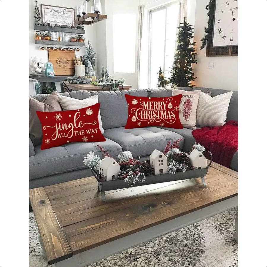 Federe per cuscini di buon Natale Set di 2 Decorazioni natalizie in cotone e lino per fattoria Federe per cuscini per divano letto Sof
