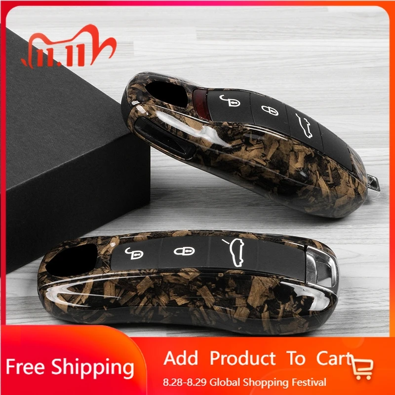 

Interior Stickers For Porsche Panamera Cayenne Macan 718 Cayman Boxster 911 Taycan Car Dark Walnut Wood Key Case Protective Shel