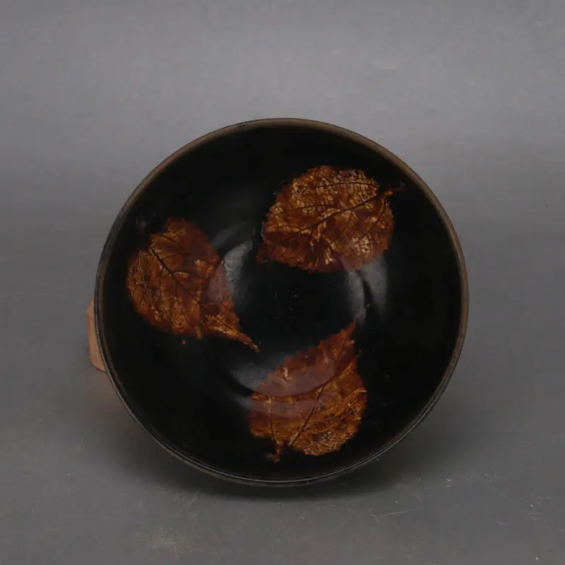 Jizhou Ware Black Glaze Yellow Leaf Nest Bowl Vintage Style Handmade Porcelain Home Decor Collectible
