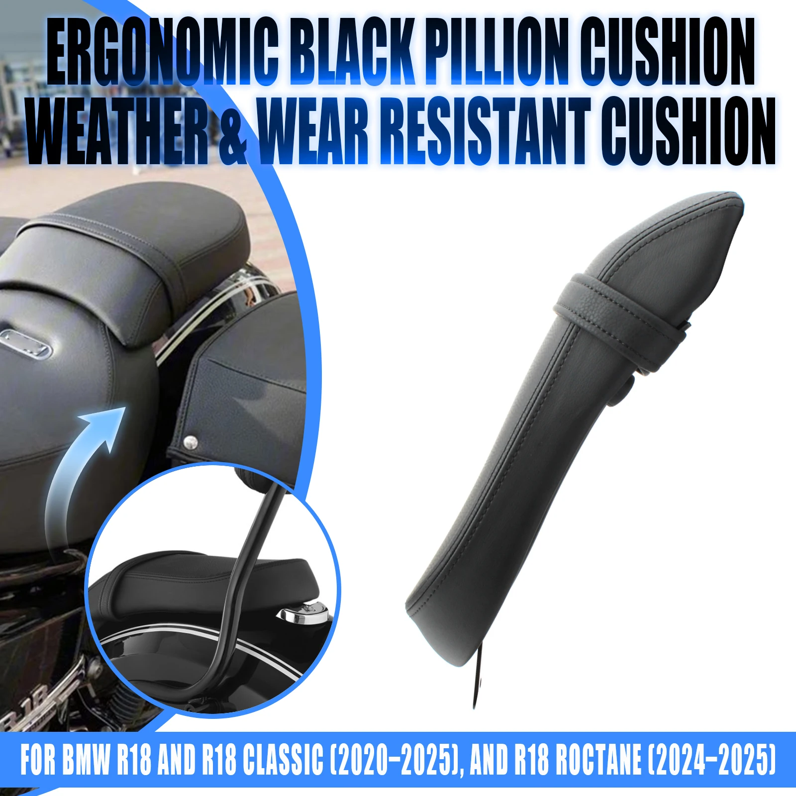 Motorcycle Rear Passenger Seat Cushion Pad Cover Backseat Pillow Black For R18 R18 Classic 2020-2025 R18 Roctane 2024-2025