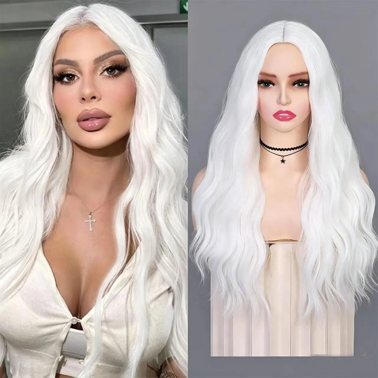 JOVIA White Large Wave Synthetic wig 13x4 HD Transparent Full Frontal Lace Wigs for women cosplay wigs on clearance sale