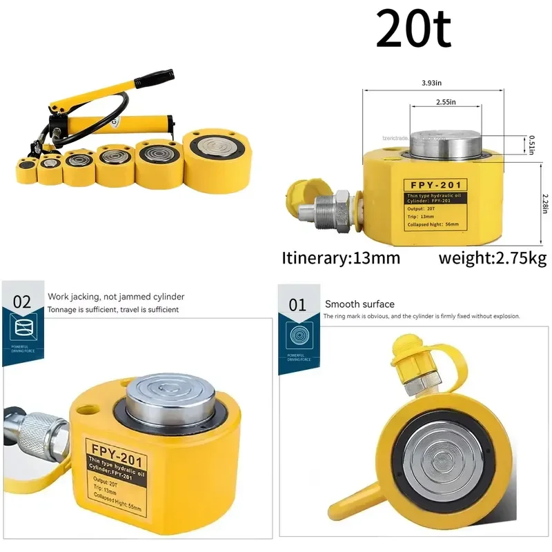 Ultra-Thin Portable Hydraulic Electric Cylinder Jack 5T/10T/20T Adjustable Steel Lifter OEM GS low Profile Lifting
