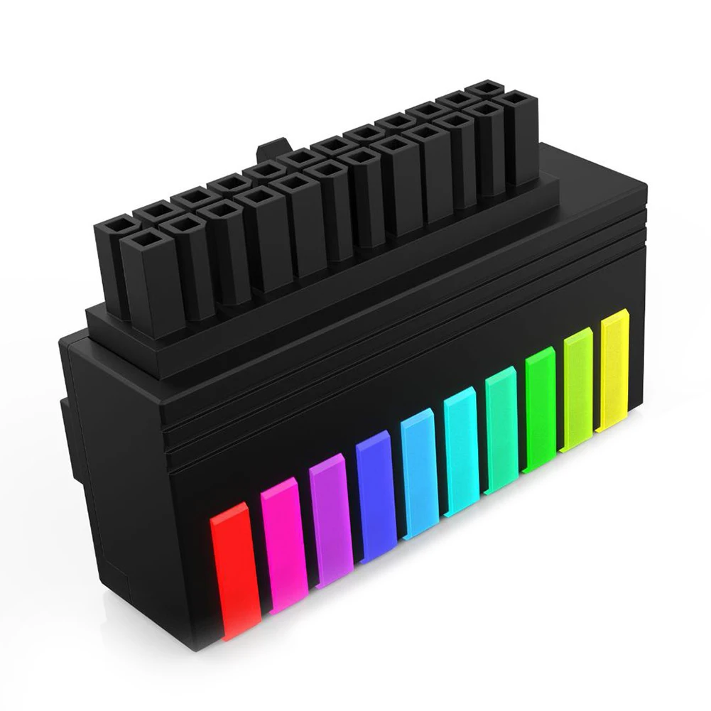 

ATX 24Pin 90 Degree Power Plug Adapter 9 LED ARGB Power Mainboard Connector 5V 3 Pin ARGB Aura Sync for Motherboard Desktops PC