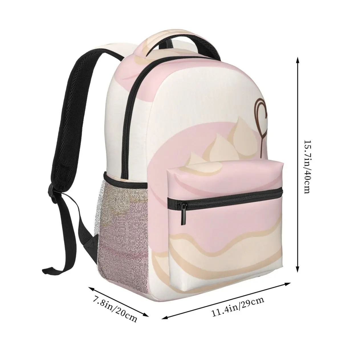 Romantic Backpack Center Frosted Cake Minimalist Cute Cream Pastel Pink Chocolate Brown Fun Bookbag for Girls Teens School Work