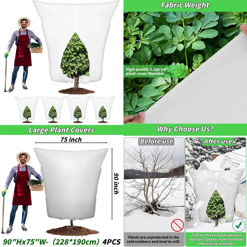 

Winter Plant Protection Covers, Reusable Frost Blankets for Large Plants, 75x90, Ideal for Outdoor Shrubs, Trees, and Potted Pla