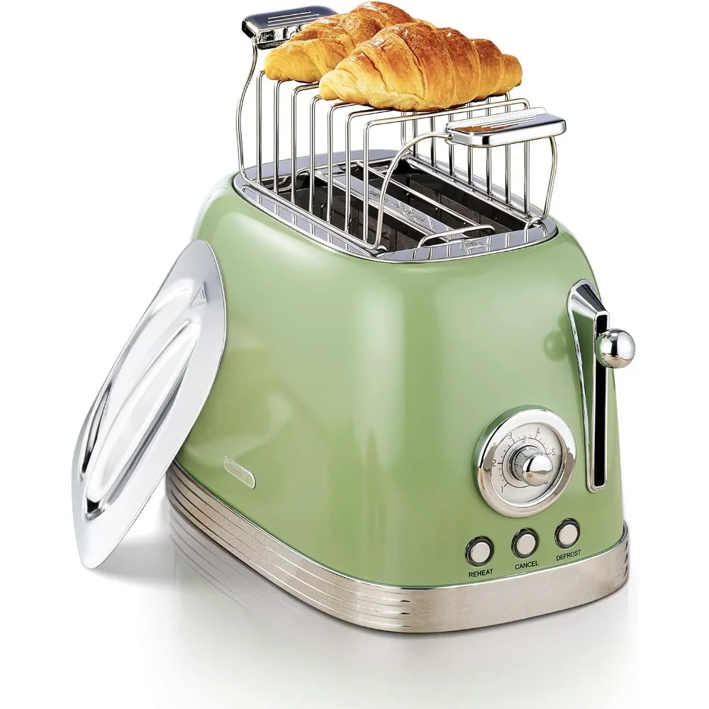 

Toaster Retro 2 Slice, Vintage Toaster, With Stainless Steel Lid, With Bread Attachment, Preheat, Defrost And Cancel Functions