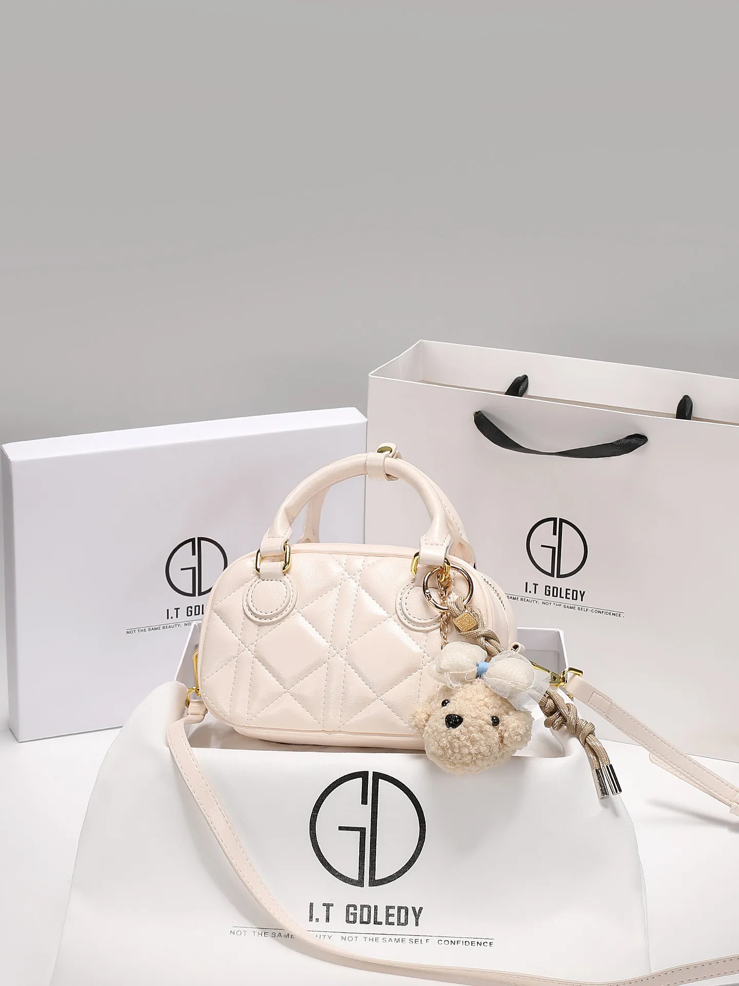 Luxury and Versatile Handheld Square Bag with High Quality Leather and Cute Doll Pendant 2026 Women's New Fashion Crossbody Bag