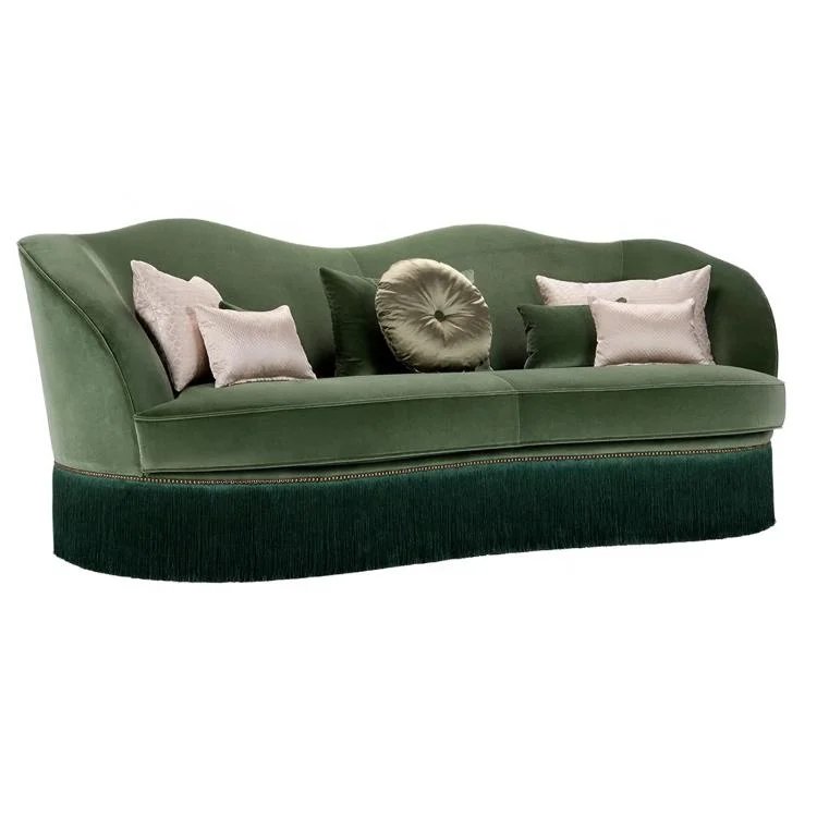&Tufted Fringe Living Room Sofa Green 3 Seater L-Shape Sofa Set with Tassel for Luxury Home Mall & Club