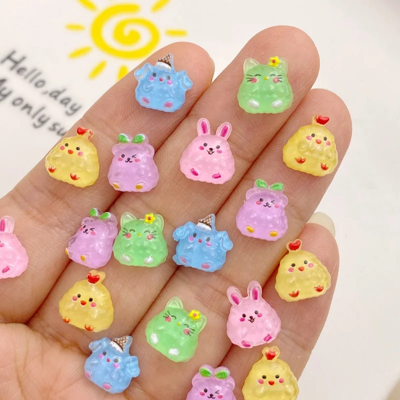 50Pcs New Cute Mini Resin Rabbit, Chick, Frog Flat Back Ornament Jewelry Making Manicure Hairwear Accessories