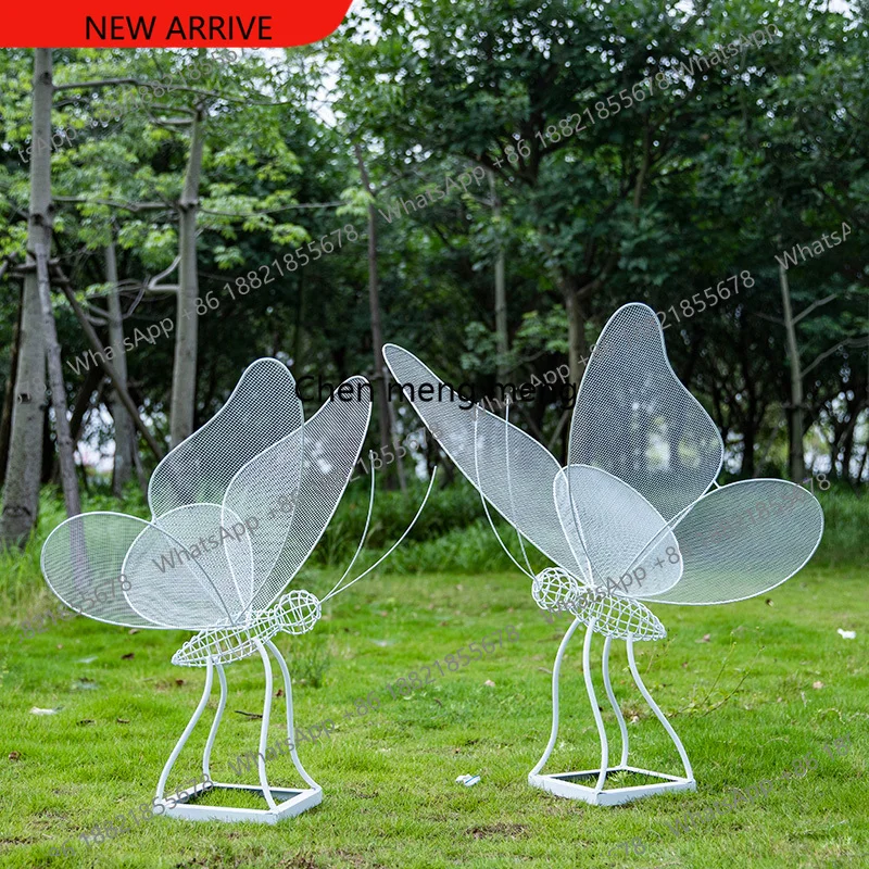 Sculpture de papillon creux en acier inoxydable forgé pour extérieur, parc, forêt, communauté, pelouse, lumineuse