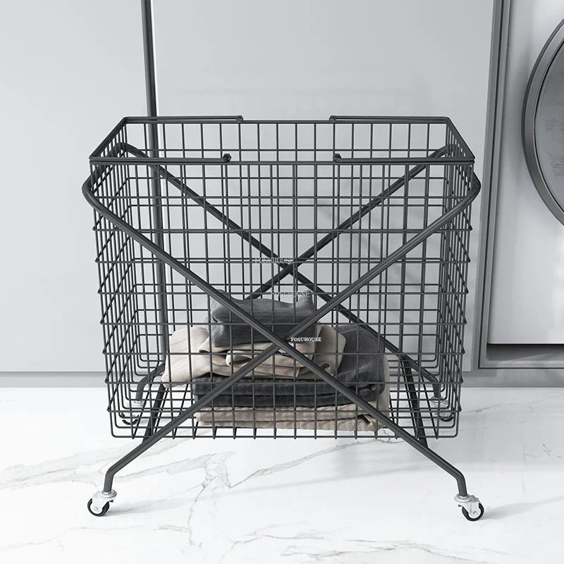 

Modern Wrought Iron Laundry Baskets Toy Clothes Storage Basket With Wheels Bathroom Dirty Clothes Basket Household Large Basket