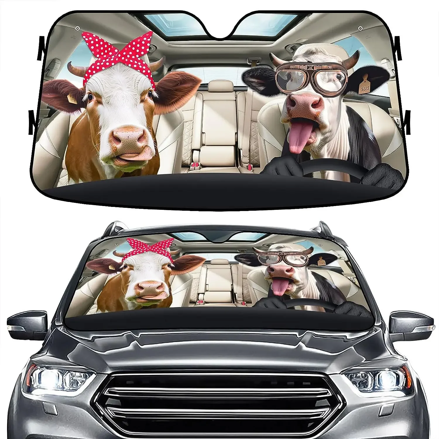 Cute Dairy Cow Couple Funny Windshield Sun Shade for Car Sun Shade Windshield Car Shades for Window Sunshade for Car Windshield