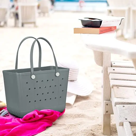 Extra Large Beach Bag Summer EVA Basket Women Silicon Beach Tote With Holes Breathable Pouch Shopping Storage Basket