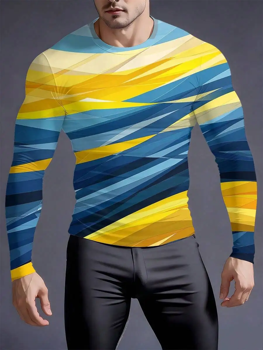 

3D Printed Mens Crew Neck Tight Long Sleeve Compression Shirt Casual Sportswear