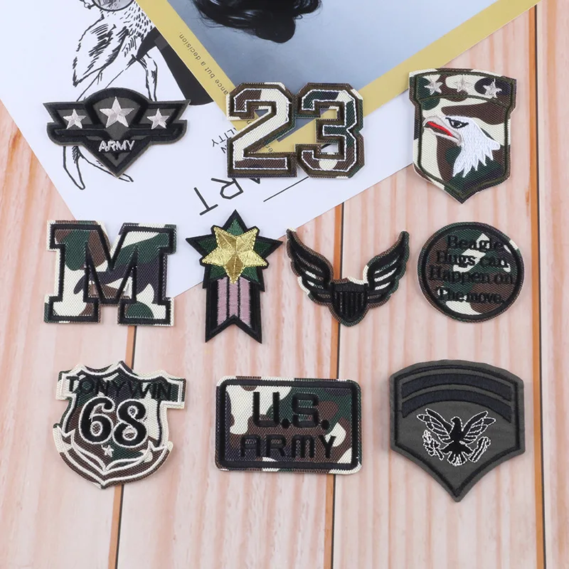 

1 Pcs Camouflage Letters Embroidered Cloth Patches Military Badges DIY Clothing Accessories Hot Melt Patches Custom Patchs