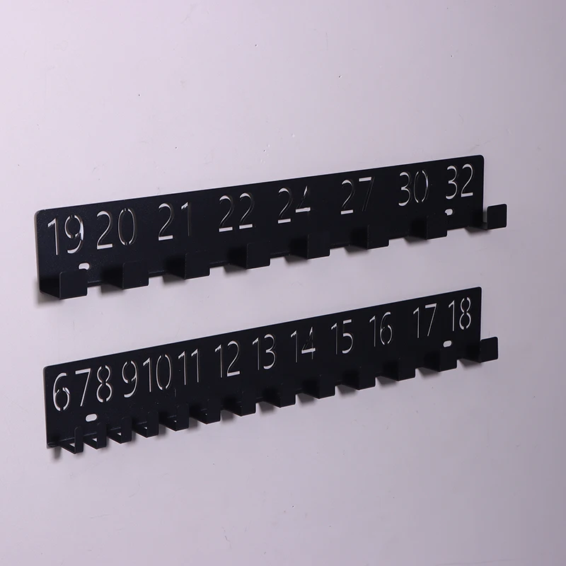 Black Wall Mounted Wrench Holder Heavy-Duty Metal Wall-Mounted Screw Organizer With Numbered Slots Maximum Load Capacity 3-5kg