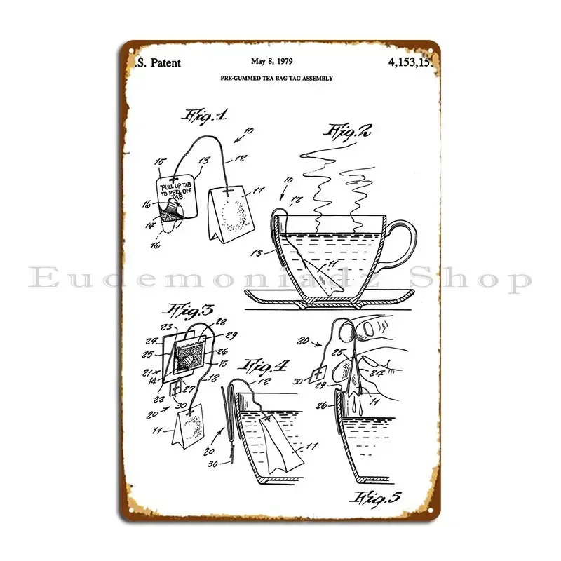 Tea Bag Blueprint Metal Plaque Poster Vintage Garage Custom Cinema Custom Tin Sign Poster