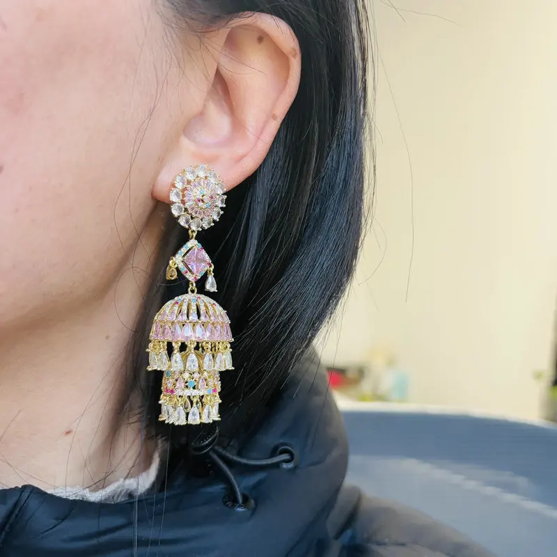 Bilincolor Temperament Micro Inlaid Zircon Wind Chime Earrings