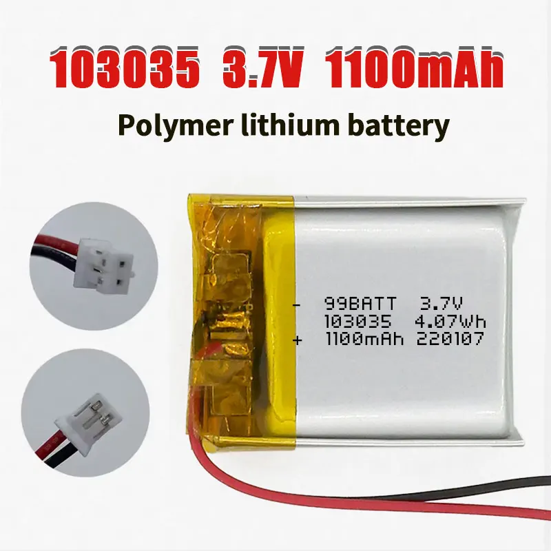 1-10pcs 3.7V 1100mAh Battery 103035 Lipo  Polymer Lithium Ion Rechargeable Batteries for Bluetooth Mouse Doorbell LED Light