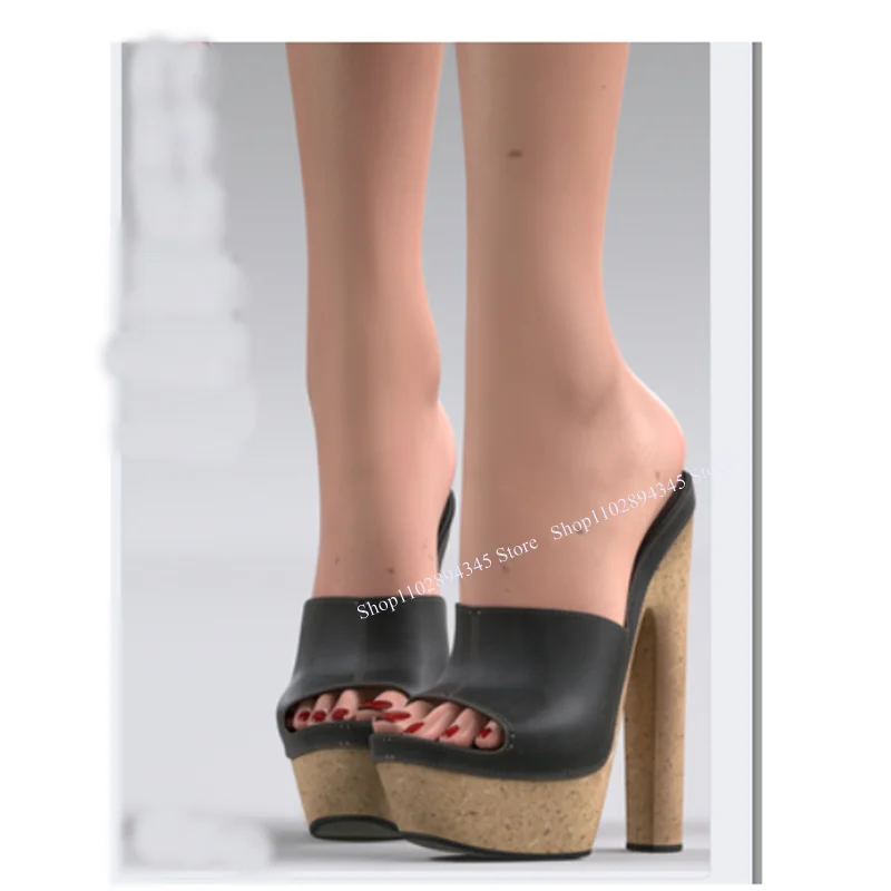 

Black Wood Pattern Platform Sandals Chunky Heel Peep Toe Fashion Sexy Cool 2025 Summer Big Size Woman Shoes Zapatillas Mujer