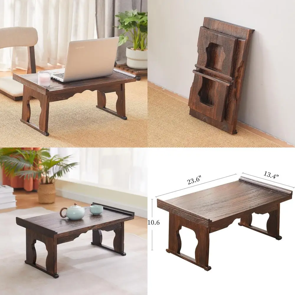 

Низкие столики в японском стиле: для кофе, чая, медитации, для сидения на полу, деревянные подносы для кровати со складными ножками, столики для ноутбуков