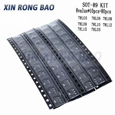 SOT-89 ทรานซิสเตอร์ SMD ชุดสารพันรวม 8 ชนิด * 10 ชิ้น = 80 ชิ้นประกอบด้วย 78L05 78L06 78L08 78L09 78L10 78L12 78L15 79L05